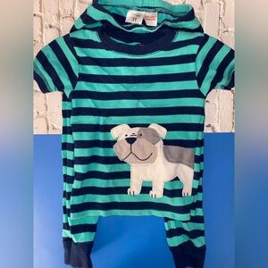 Striped Green and Blue Kids Shirt with Dog Design